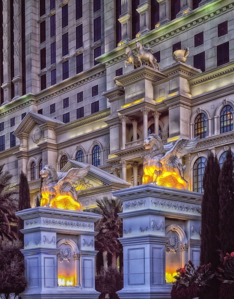 Hotel exterior at twilight
